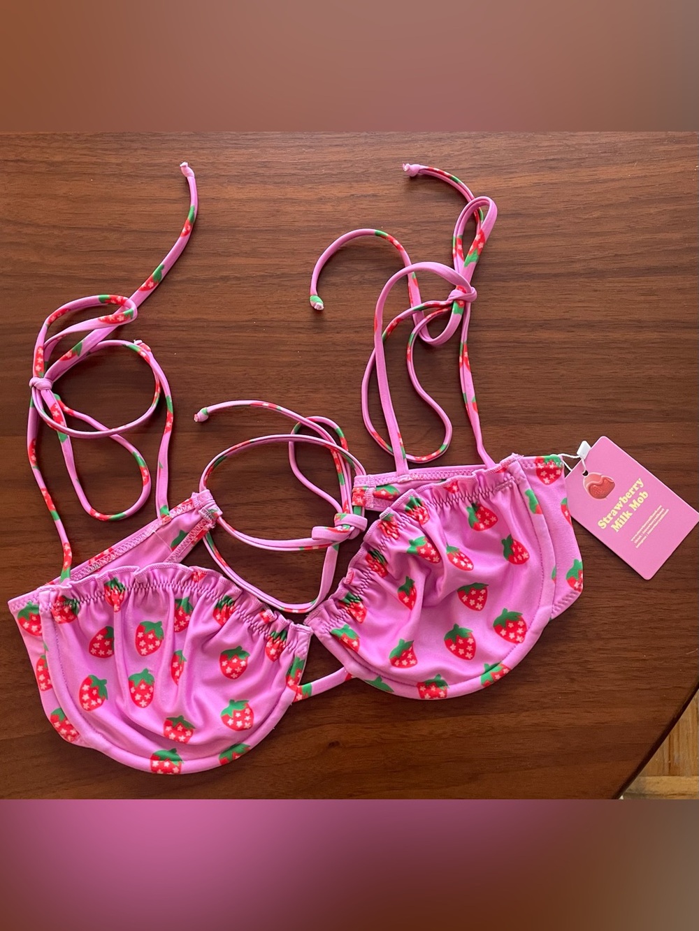 Strawberry Milk Mob Pink Strawberry Print Bikini Top BNWT